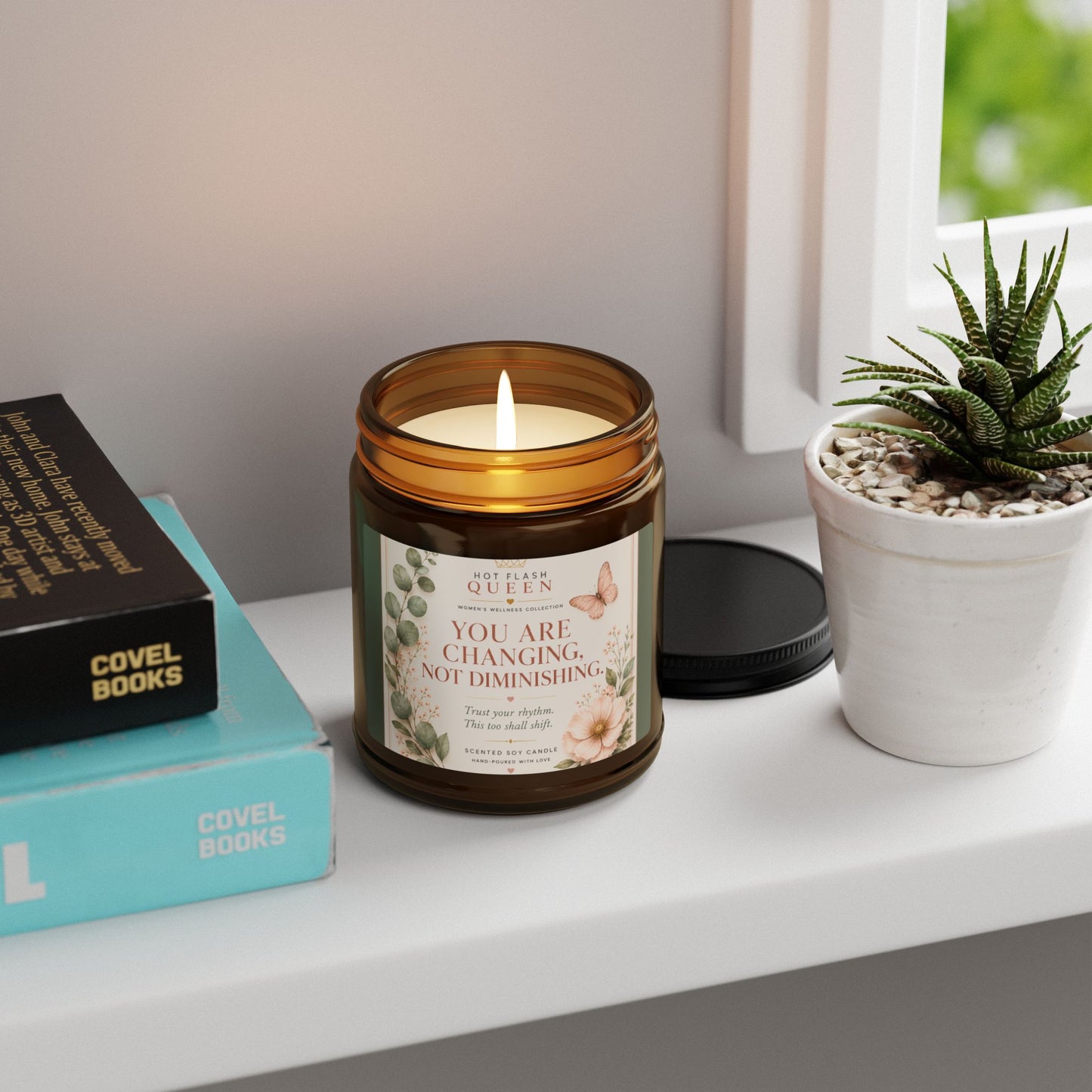 Inspirational Floral Soy Candle — 'You Are Changing, Not Diminishing' Amber Jar