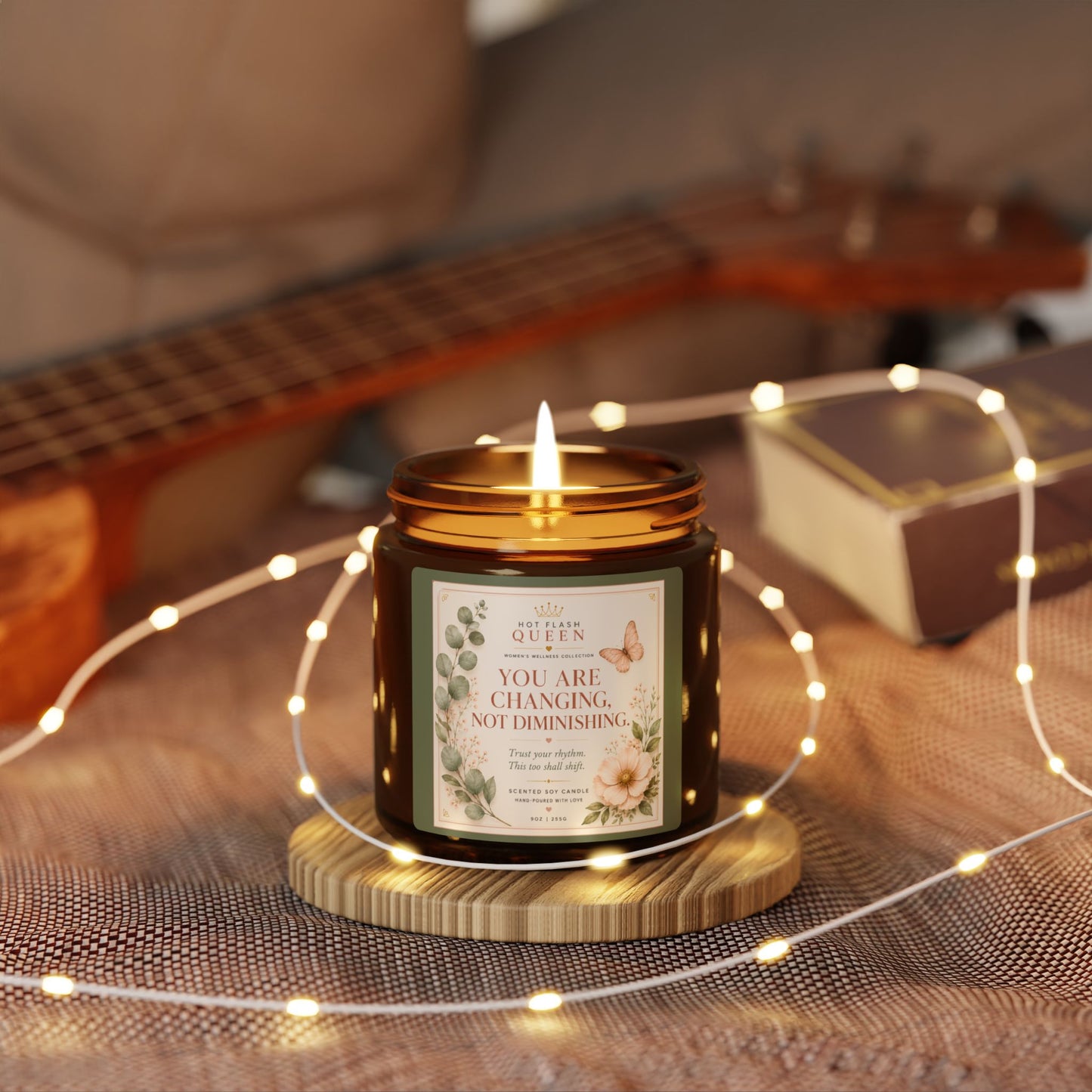 Inspirational Floral Soy Candle — 'You Are Changing, Not Diminishing' Amber Jar