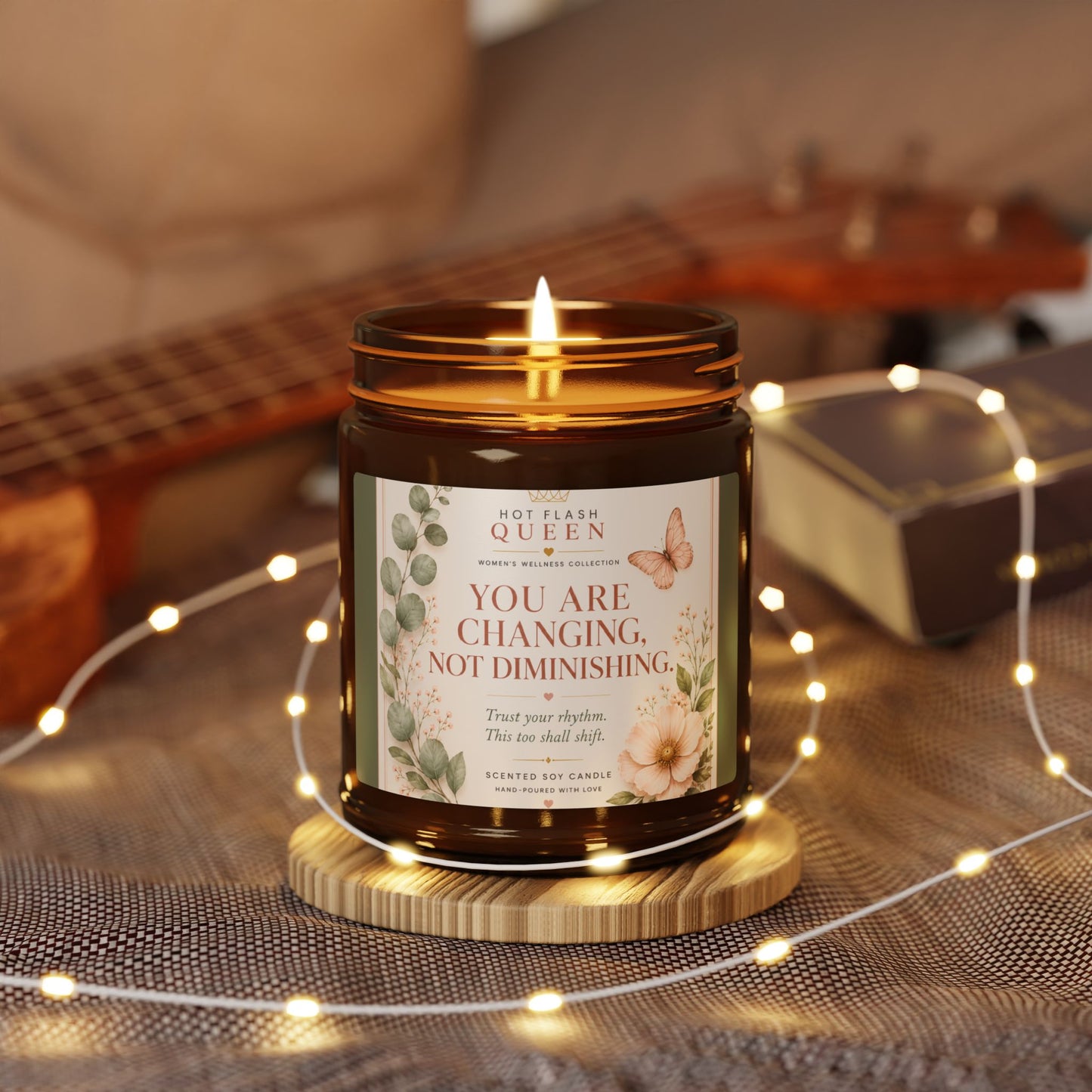 Inspirational Floral Soy Candle — 'You Are Changing, Not Diminishing' Amber Jar