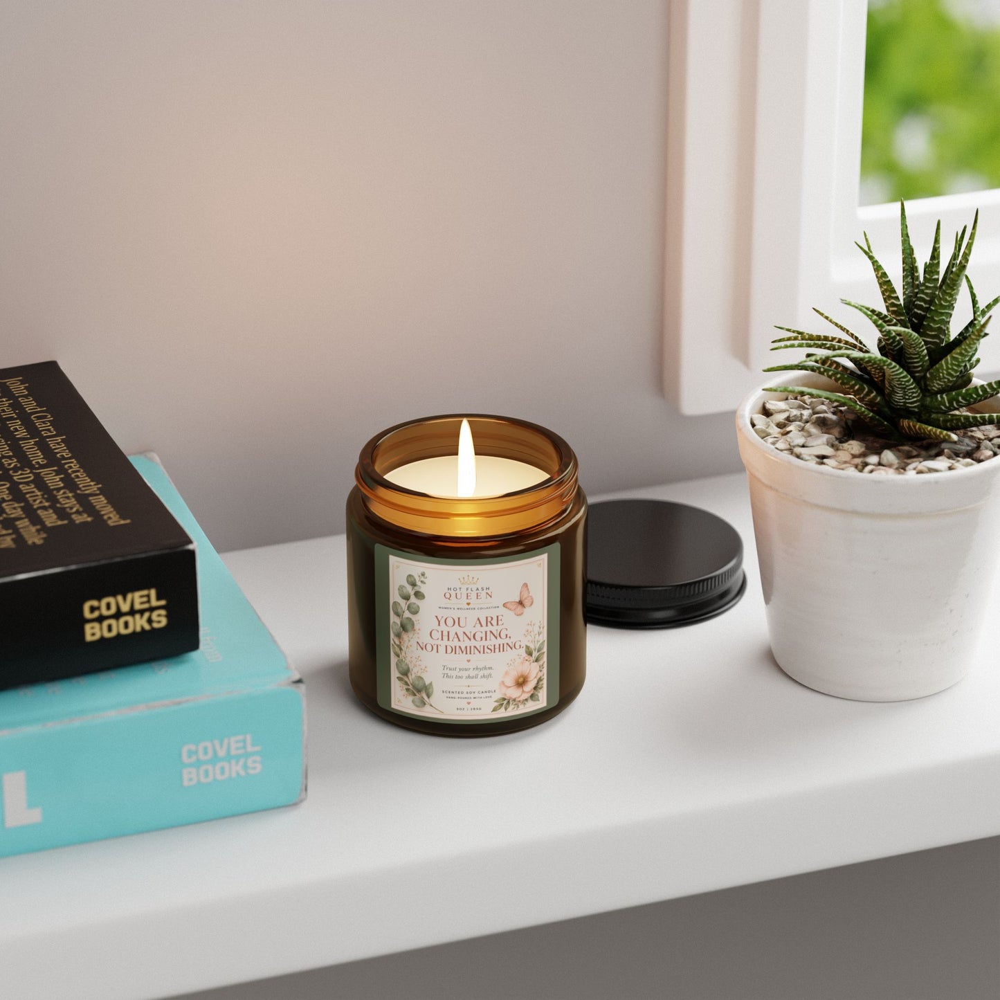 Inspirational Floral Soy Candle — 'You Are Changing, Not Diminishing' Amber Jar